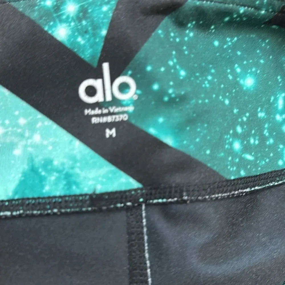 Alo Yoga Goddess Galaxy Print Ribbed Leggings M | Green Space Stirrup Yoga Pants